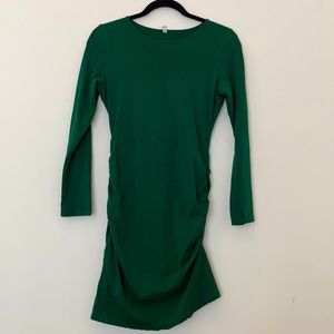 Green long sleeve ruched dress
